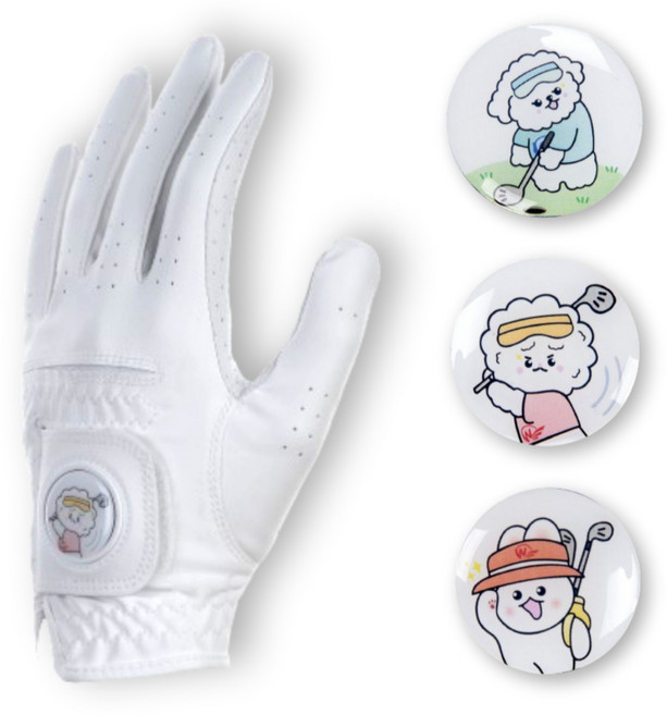 윈로드 이중덧댐 반양피 볼마커 여성용 골프장갑 3p, [왼손 착용 3장] SET, 1세트, 화이트