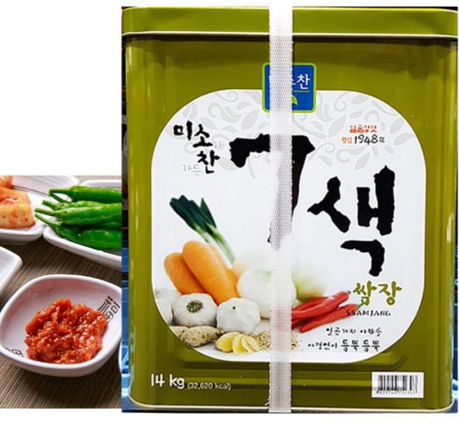 고기 전용 쌈장 양념 말통 캔 업소용 대용량 식자재 값싼 식당 삼겹살 고깃집 횟집 음식점, 1개, 14kg