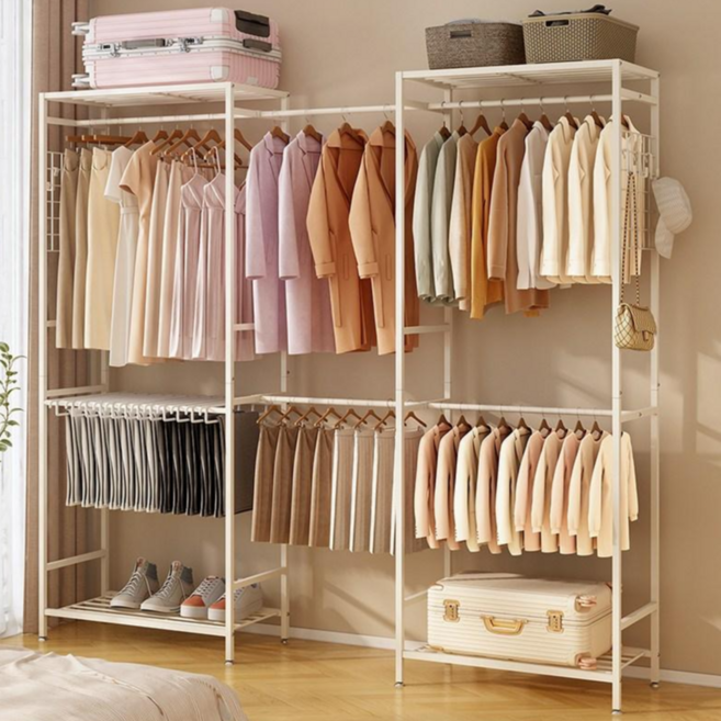 투에스리빙 철제 프리미엄 드레스룸 시스템 행거, 크림화이트