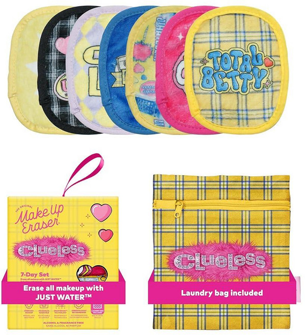 오리지널 MakeUp Eraser 7일 세트 방수 마스카라 아이라이너 파운데이션 립스틱 자외선 차단제 등을 포함한 물로 모든 메이크업을 지우세요 헬로 키티 큐티 파이 7개입 2, Clueless