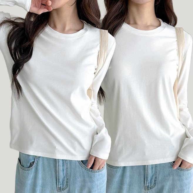 비오라 여성 기본 긴팔 모달 티셔츠 라운드티 2종세트