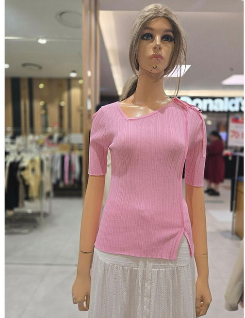 [백화점 정품] 에고이스트 여성니트 숄더 리본 슬릿 슬림반팔니트 ER2OKH-51