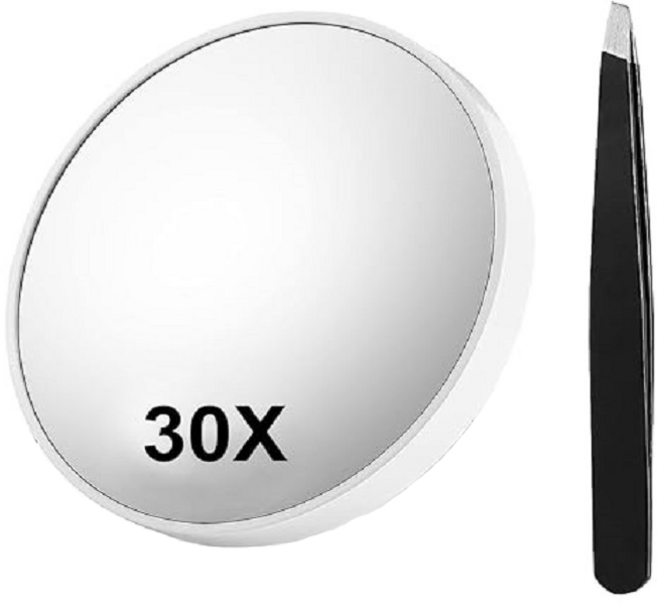 작지만 강력한 30배율 확대경 여드름 거울 흡입컵 부착 메이크업 거울 욕실 모공 제거용, 1개, 화이트