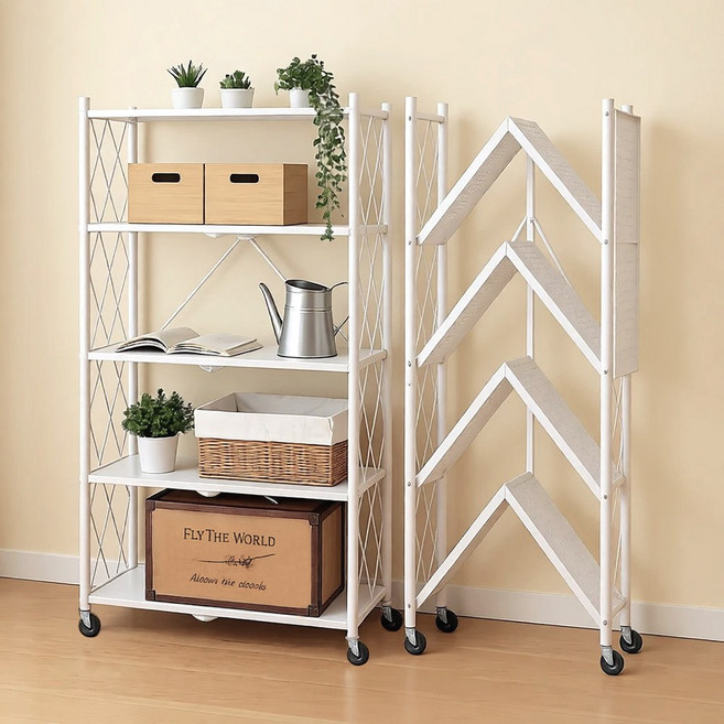 벨라까사 다용도 원터치 폴딩 접이식 철제선반 베란다 정리 수납장, 5단, 화이트