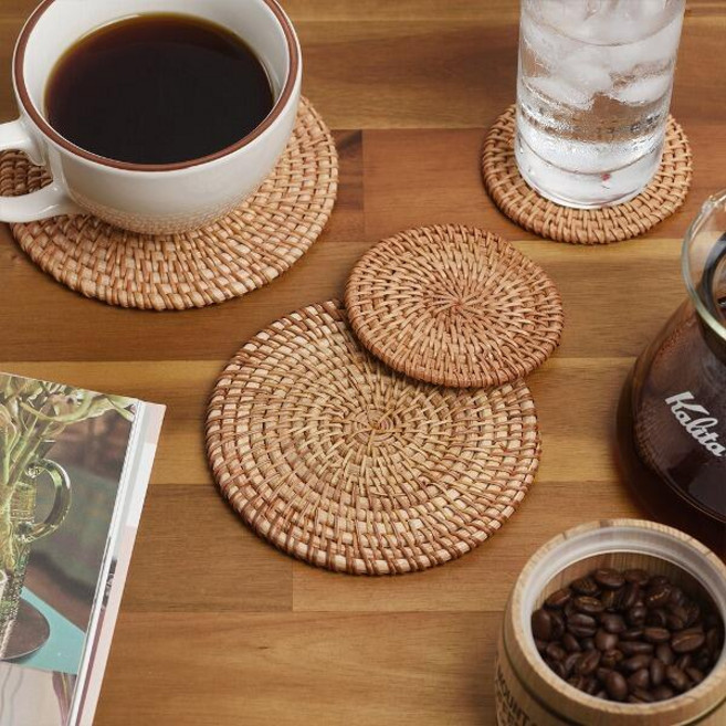 감성 홈카페 원형 라탄 코스터 컵받침 13cm, 단품, 1개