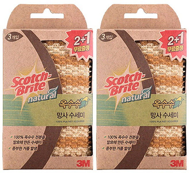 3M 스카치 브라이트 옥수수 그물망사 수세미 2+1, 3개입, 2개