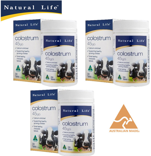 호주 네추럴라이프 Natural life 초유 Colostrum 45lgG 씹어먹는 200정, 3개