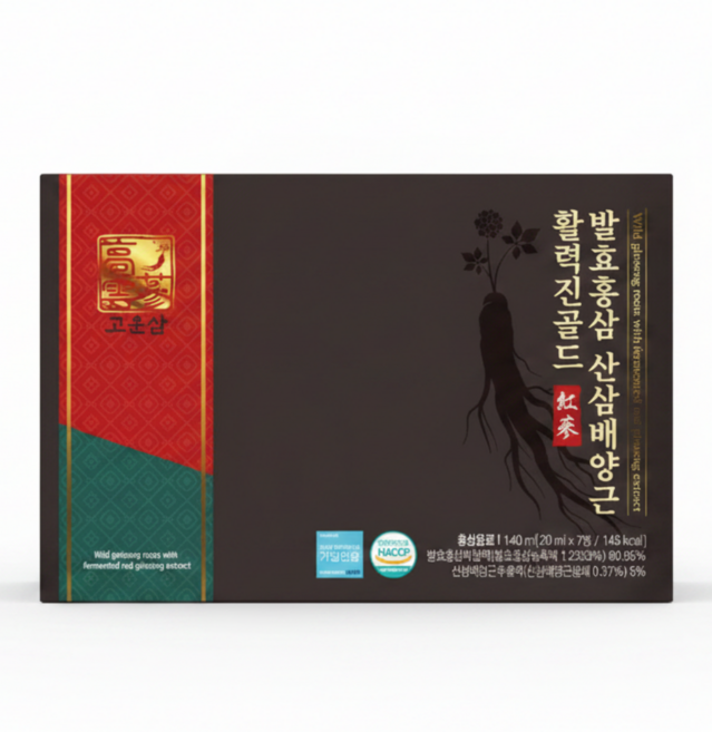 고운삼 발효홍삼 산삼배양근 활력진골드 앰플 20ml*7병+쇼핑백증정 (소비기한 2026. 08. 12), 1개, 7정