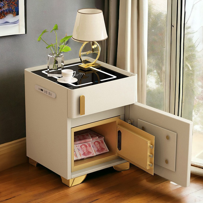 가정용 금고 미니금고 금고협탁 무선충전 스마트금고 침실협탁, 스마트 (무선충전+USB+3색등+금고), 아이보리