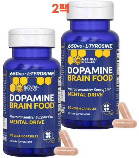 내추럴스택스 에너지 집중력 무드 수면 보충제 도파민 브레인푸드 L-티로신 650mg 60캡슐 2팩, 60정, 2개 - 쿠팡