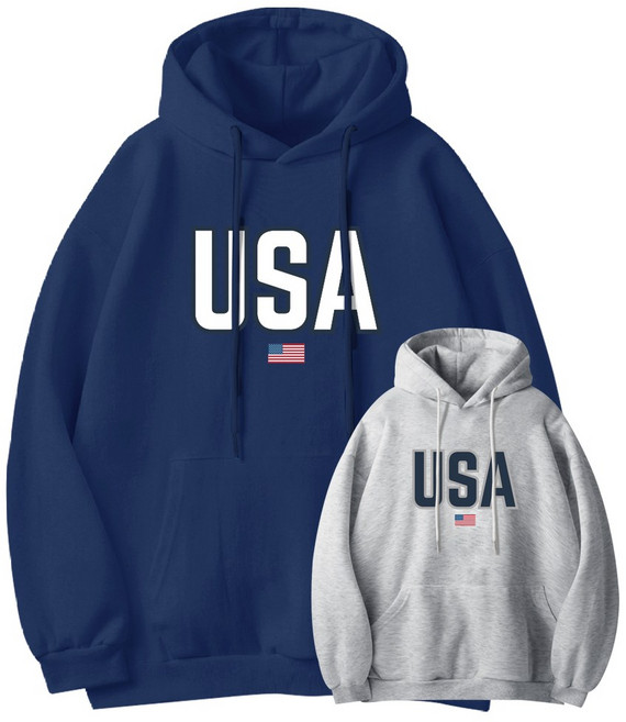 더팀 남녀공용 빅사이즈 USA 기모 후드티