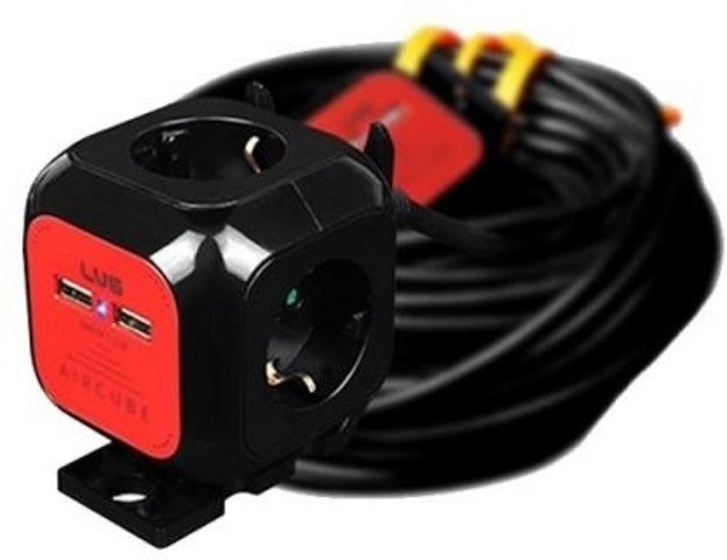 러그박스 [LB-4UL10M-1.5SQ] 러그박스 에어큐브 4구 연장선 16A USB 이지콕 멀티탭 블랙 (10m), 1개