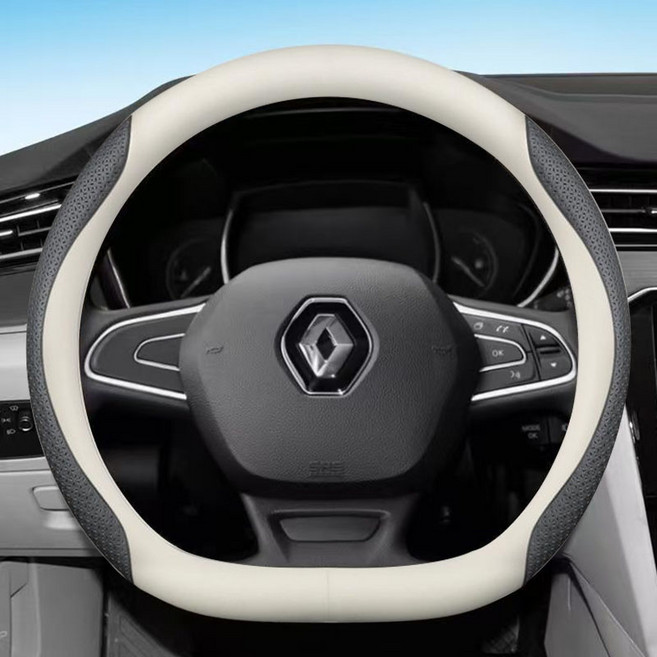 르노 전차종 호환 프리미엄 나파 가죽 카본 핸들커버, D컷 (R-01), 베이지 엠보