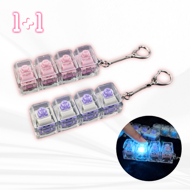 로로메라 키보드키링 1+1 핑크 퍼플 2종 LED 클릭커 스트래스해소 키캡 키링 딸깍이, 1