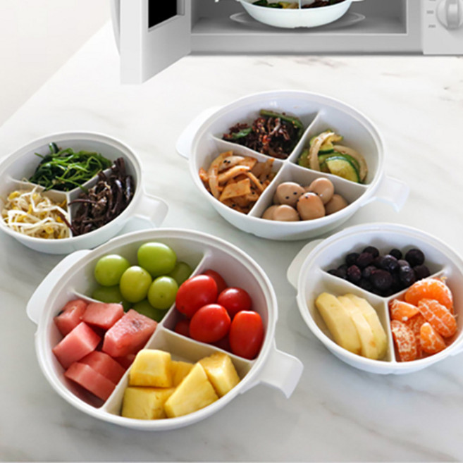 니드락 올인원 칸칸 뚜껑 3절 4절 나눔접시 세트, 베이지아이보리, 1개