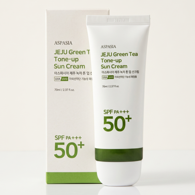 ASPASIA 제주 녹차 톤 업 선크림, 1개, 70ml