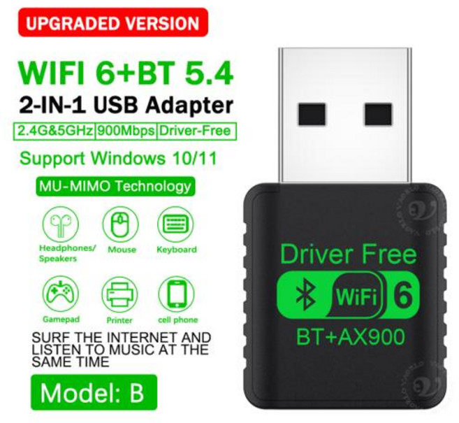 900Mbps USB WiFi 블루투스 어댑터 2 IN 1 듀얼 밴드 2.4G/5GHz Wi-Fi 동글 고속 무선 네트워크 카드 수신기 PC 노트북, AX900 B