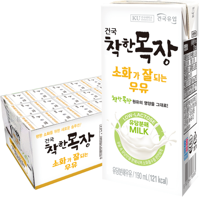 건국 착한목장 소화가 잘되는 우유 락토프리 190ml 72팩, 72개