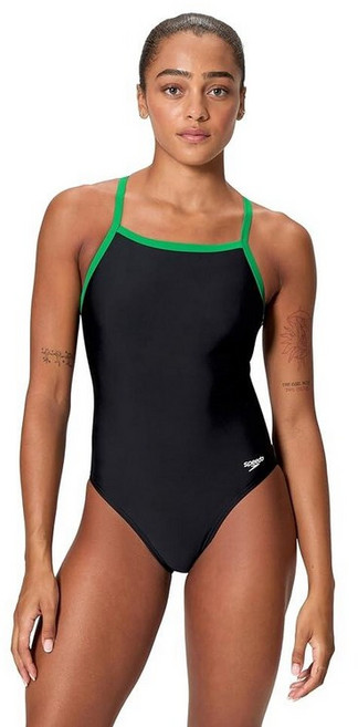미국출고 평점4.5+ 212768 Speedo 여성용 수영복 원피스 Endura 소프트 클래식 컷 솔리드 성인, 42, Turn Team 블랙/브라이트 그린