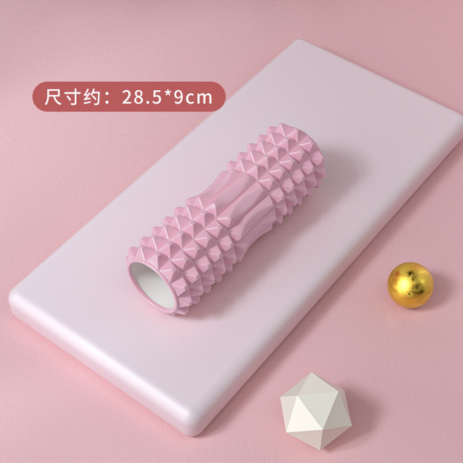 實心滾輪按摩瑜伽柱 45*12cm 運動健身按摩棒, 1個, 空心：【粉色-月牙款】30*10釐米