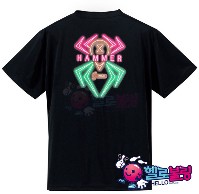 햄머 - H-13 햄머 네온 로고 블랙위도우 티셔츠 라운드 볼링 티셔츠 [블랙] / 남여 공용 / 기능성 원단 / 클럽티 / 단체복 인쇄 가능