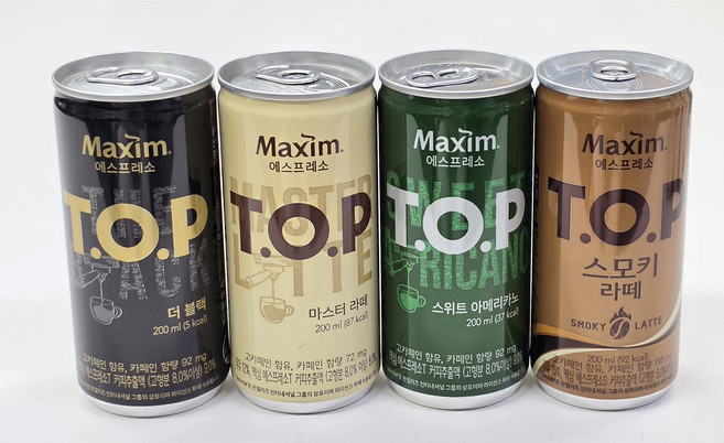 맥심 TOP 200ml 혼합세트( 더블랙 6개 +스위트아메리카노 6개 + 마스터라떼 6개 + 스모키라떼 6개 =1세트 ) x 1세트, 1세트, 4.8L