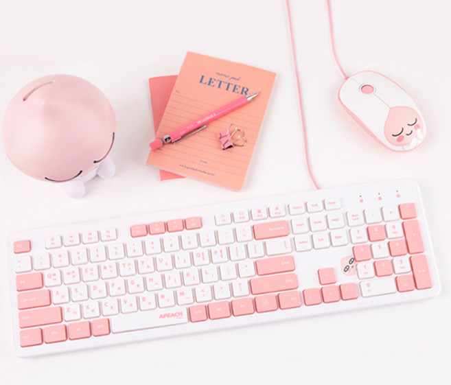 카카오프렌즈 유선 키보드 마우스 세트, 일반형, 어피치, KFKMS-02