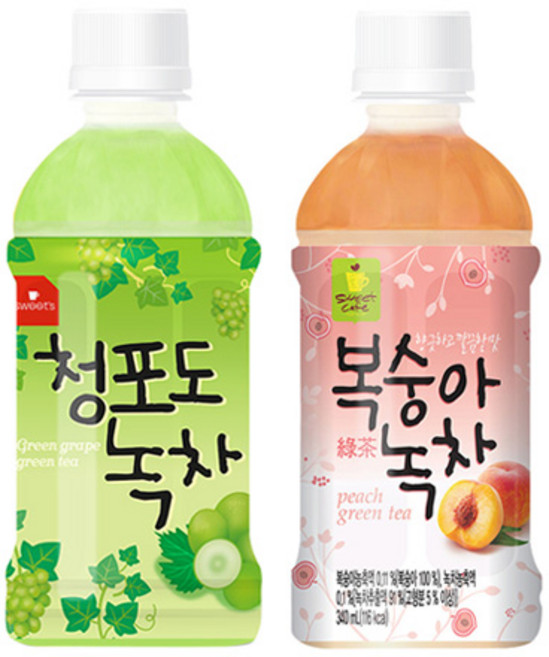 웰그린 청포도녹차10+복숭아녹차10 340ml 20개, 1세트