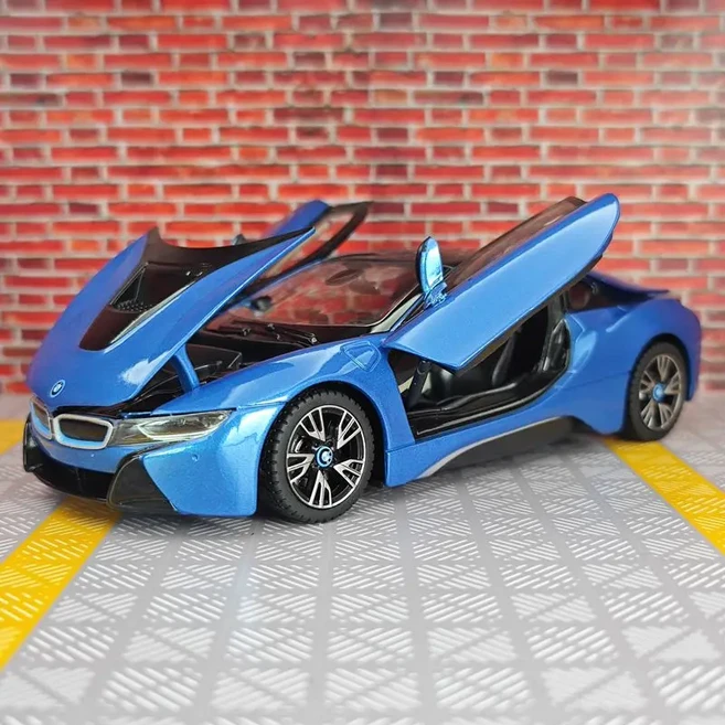Rastar 1:24 BMW I8 합금 자동차 모델 정적 조향 개방형 장 장난감 생일 선물, 01 China Mainland, 01 파란색