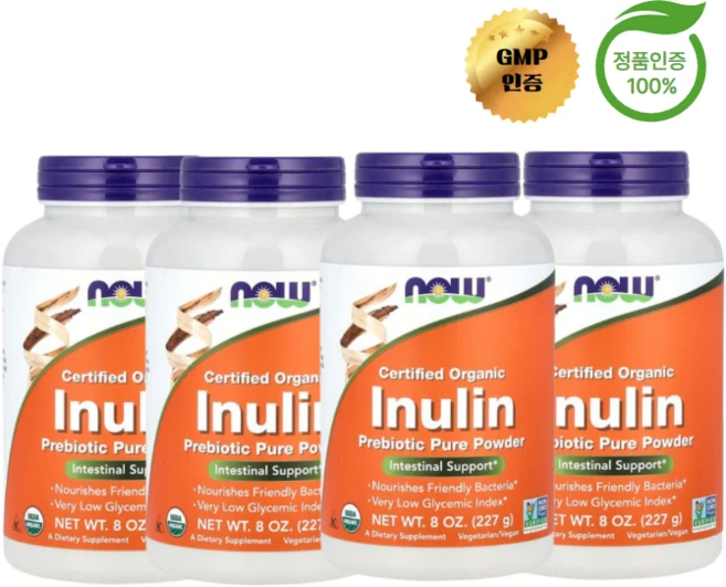2+2 나우 푸드 유기농 인증 이눌린 프리바이오틱 순수 분말 227g, 4개 - 쿠팡