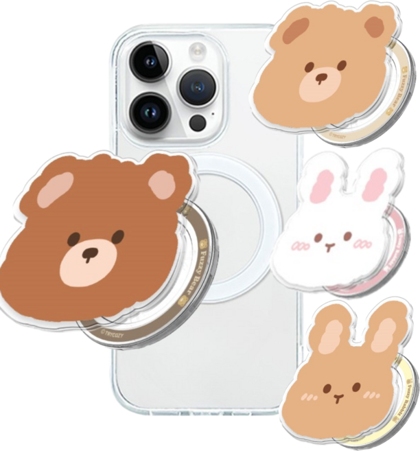 키즈폰 AT-M130 곰인형 베어 토끼인형 래빗 맥세이프 스마트톡 그립 톡거치대+투명 케이스