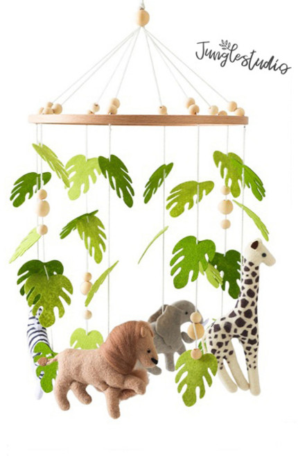 [정글스튜디오] 동물의 왕국2(정글) 펠트 모빌 신생아 아기 침대 감성 모빌 아기방 꾸미기
