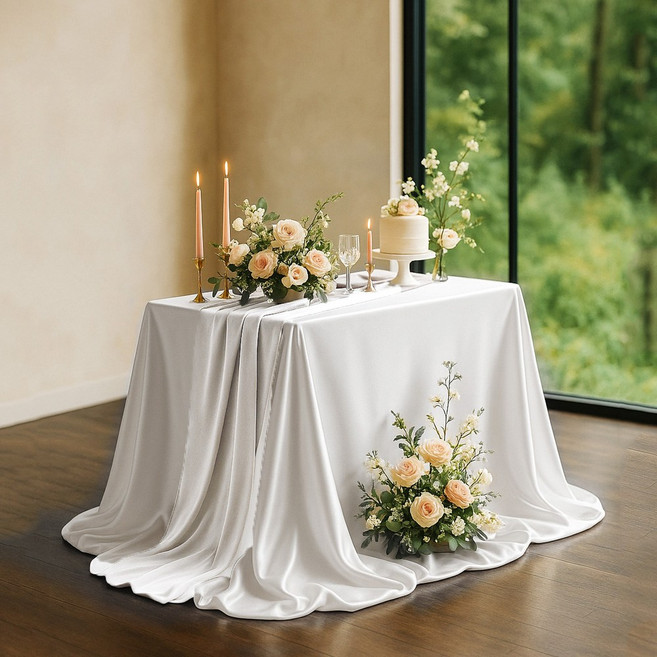 파티쇼 고급형 행사용 공단 테이블보 145x260 무지 식탁보 생일 돌상 돌잔치 촬영 소품, 화이트, 화이트, 1개