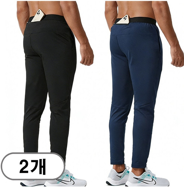차쿠 1+1(2세트) 고탄력 남성 스판 러닝 팬츠 스포츠 트레이닝 바지 헬스 팬츠 조깅 달리기 바지 휴대폰 포켓 수납