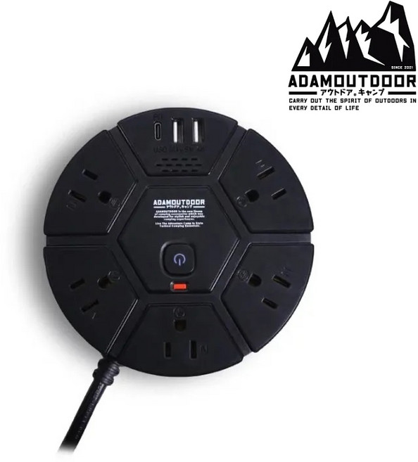 ADAMOUTDOOR 5座USB延長線, BK 黑色, 1條, 1.8m