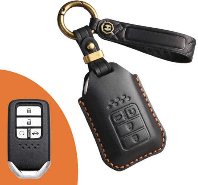 혼다 빈티지 레더 리얼 핸드메이드 가죽 스마트 차 키 케이스 어코드 시빅 CRV 파일럿 오딧세이, 혼다A 블랙