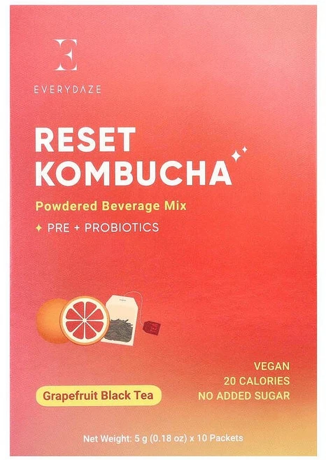 Everydaze 재설정 콤부차 분말 음료 믹스 자몽 홍차 10팩 개당 5g(0.18oz) DAZ-56261, Everydaze 에브리데이즈 재설정 콤부차 분말 음료 - 쿠팡