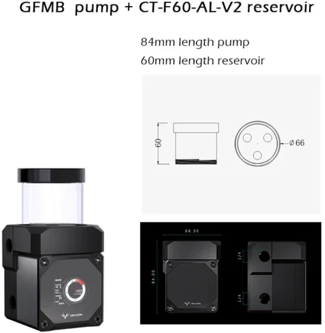 Bykski Granzon GFMB AIO DDC 펌프 저수지 콤보 물 탱크 Res 디지털 디스플레이 무선 속도 제어 6 미터 리, 01 SPEC 1, 01 Tank length 60mm