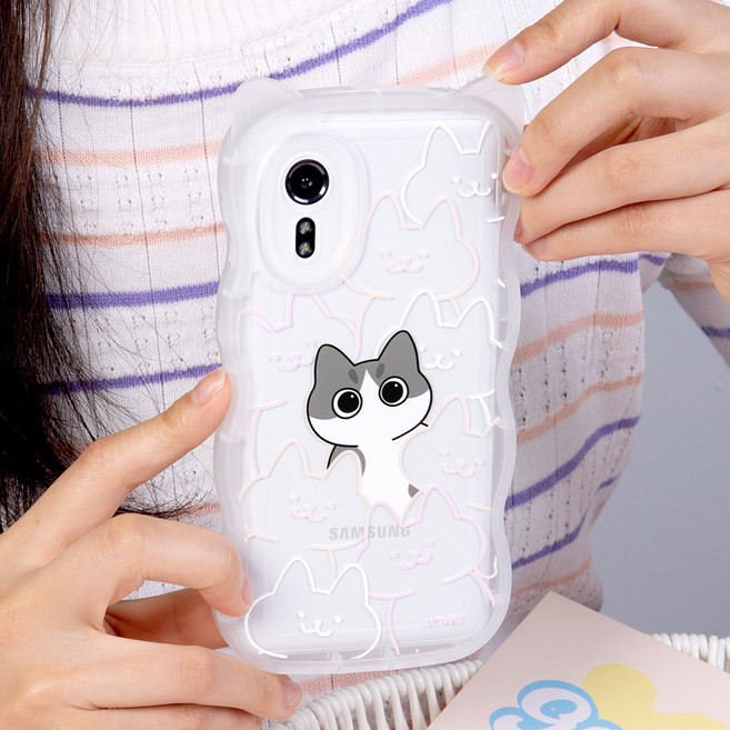 갤럭시X커버 G525 전용 고양이귀 쫑긋 캣웨이브 디자인 투명케이스