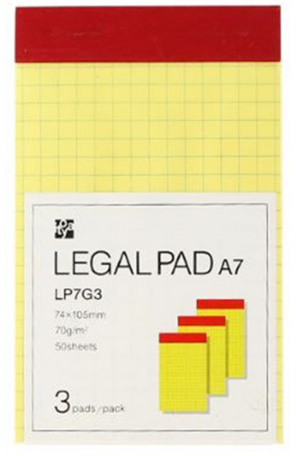 ITOYA Time Value Legal Pad A7尺寸 方格紙 74 x 105mm LP7G3 3入, 1個, 50張, 黃色