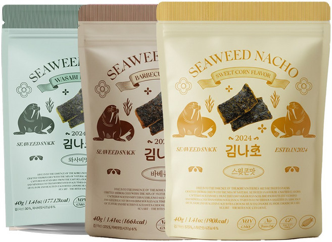 [씨아트푸드] 김나초 혼합 와사비+바베큐+스윗콘, 9개, 40g