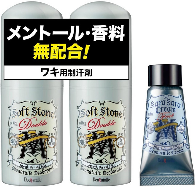 일본 데오나츄레 20g 남성용 스틱 논멘솔 무향 사라사라 파우더 소프트스톤, 2개 + 덤 포함, 2개
