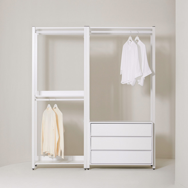 [국내생산][전문기사설치] 아이언 철제 시스템 드레스룸 1800 세트 서랍형A (1000 서랍+800 2단), 블랙오크