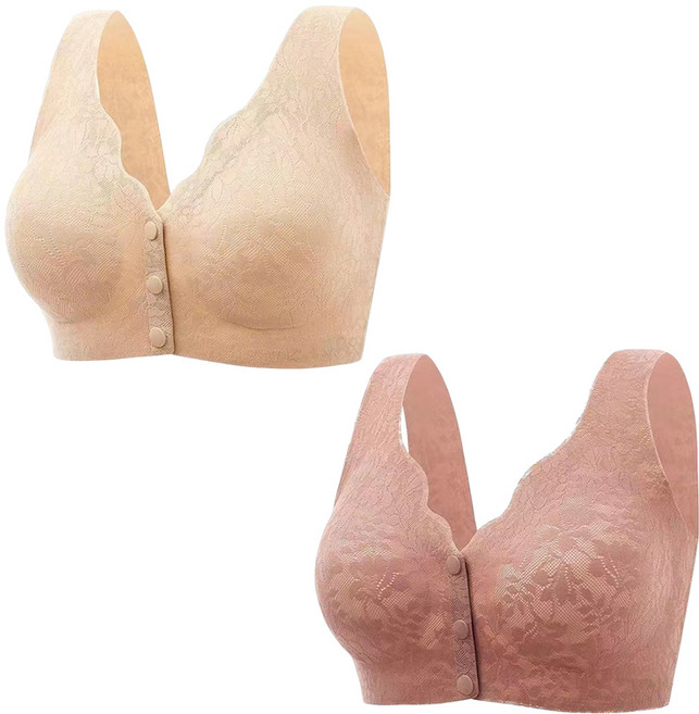 [1+1] 앞후크 오픈 버튼 레이스 일체형 여름 여성 속옷 노와이어 편안한 브라렛 수면 브라 앞버튼노와이어일체형브라