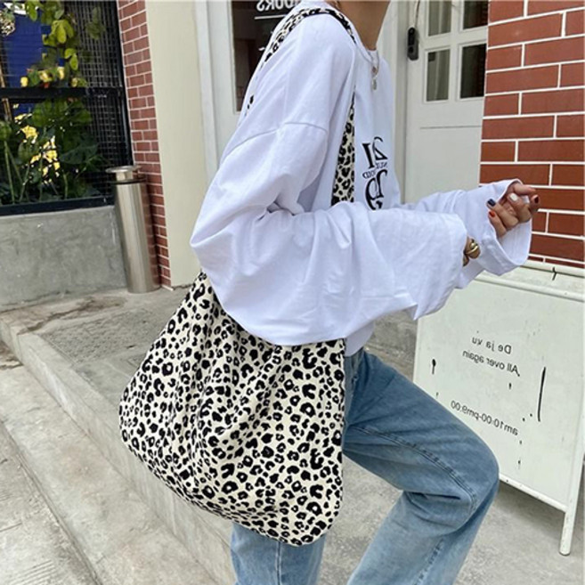 데일로엔 여성 데일리 캔버스 에코백 숄더백 레오파드 가방