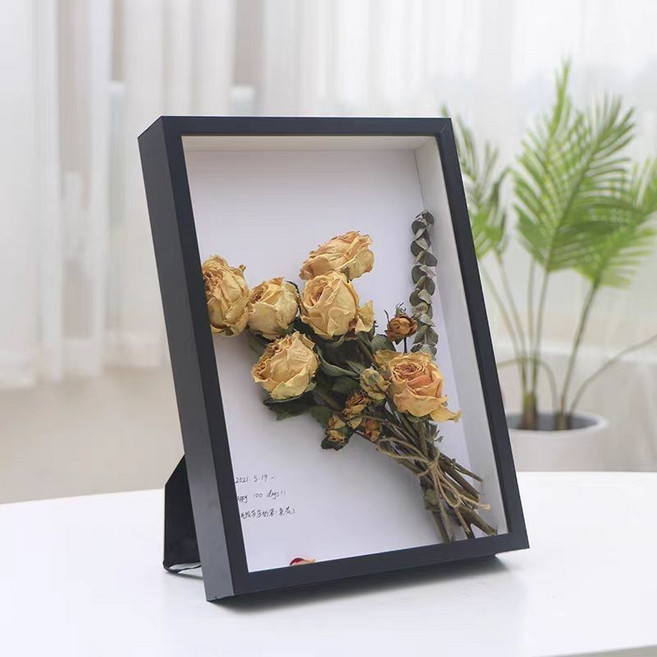 【開發票/統編】乾花相框 玫瑰花永生花創意手工相框 多尺寸, 1個, 經典【黑色】空框+紙,【8寸】15*20中空5CM