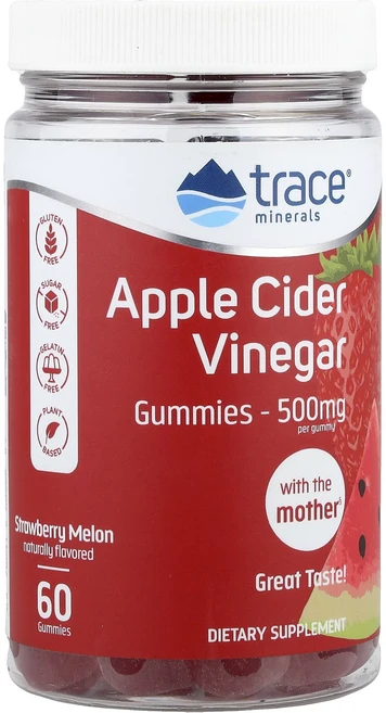 트레이스미네랄스 애플 사이다 비니거 구미젤리 딸기 멜론 500mg 60개, 5개, 60정 - 쿠팡