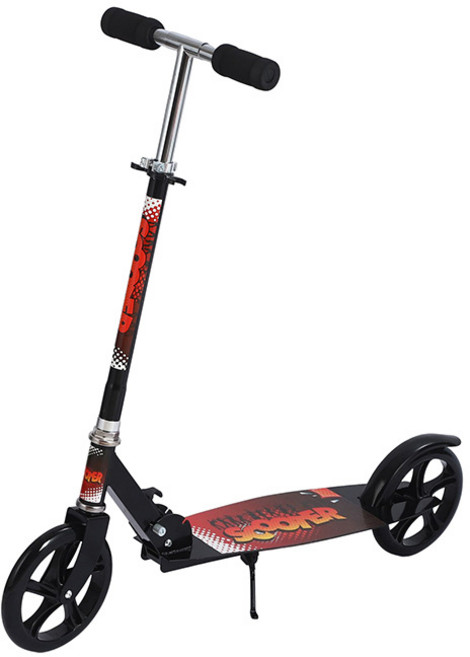 淘氣寶貝 1266青少年兒童滑板車 兩輪踏板車 可折疊 塗鴉 大輪, 黑色, 1個, 93cm