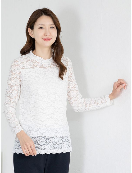 모슬린 엄마옷 티셔츠 반폴 레이스 긴팔 MQG126765 마담 미시 중년여성 빅사이즈 할머니옷 50대 60대 70대