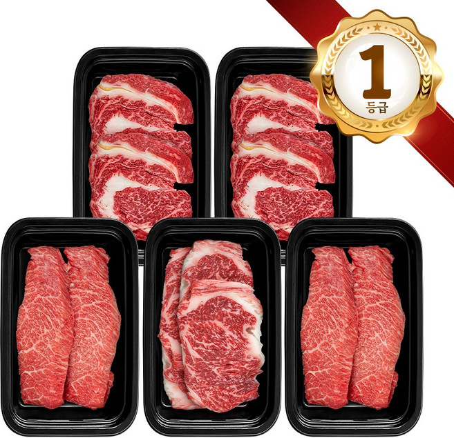 쿠가[냉장냉동] 횡성한우 어사품 1등급 실속 구이 5구 2호(총1.5kg)[구성 등심+등심+안심채끝(랜덤)+특수부위(랜덤)+차돌박이], 단품